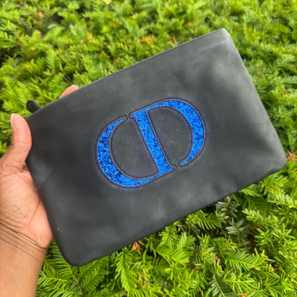 Christian Dior Black Beauty Bag Blue Shimmer Logo Clutch